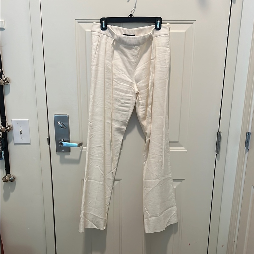 Brooks Brothers Cream Wide Leg Linen Pants
